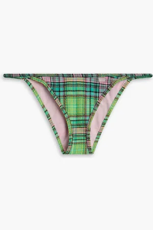 Ganni Checked stretch-seersucker bikini briefs
