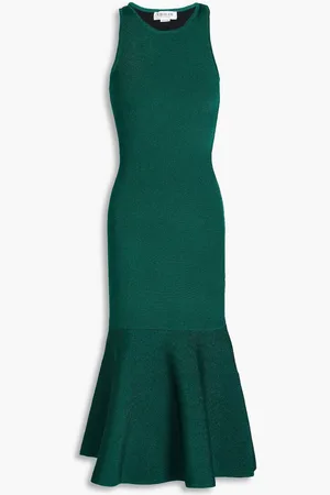 Victoria Beckham Fluted metallic knitted midi dress - Green