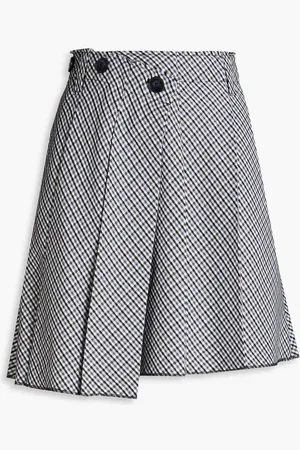 Maje Pleated checked twill mini wrap skirt - Blue