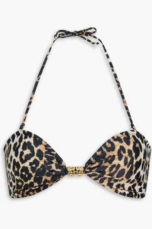 Ganni Embellished leopard-print bikini top