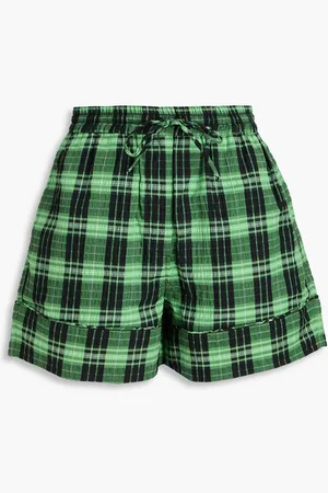 Ganni Gingham cotton-blend seersucker shorts