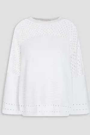 AUTUMN CASHMERE Open knit-paneled cotton sweater