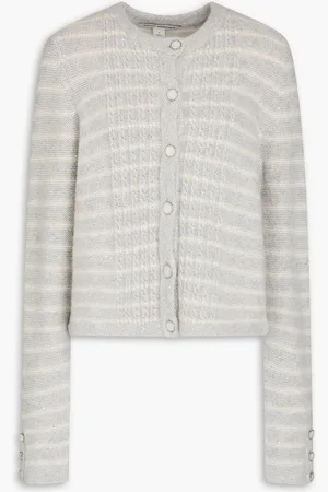 AUTUMN CASHMERE Striped cashmere-blend cardigan - Gray