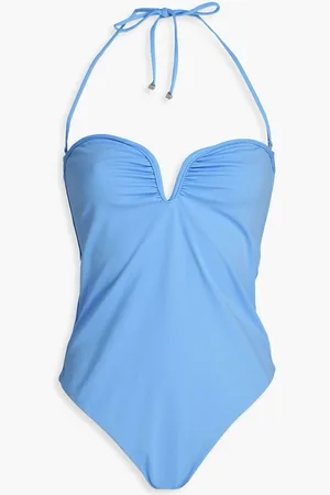 Nanushka Brissa ruched halterneck swimsuit - Blue