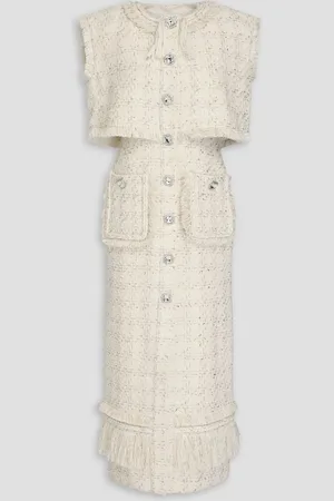 HUISHAN ZHANG Peyton layered metallic tweed midi dress - White