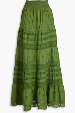 ALICE+OLIVIA Alice Olivia - Aisha tiered Swiss-dot broderie anglaise cotton maxi skirt - Green