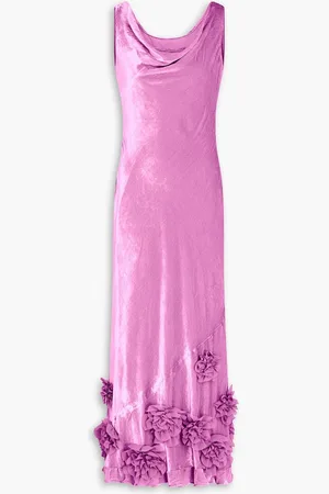 SALONI Asher floral-appliquéd draped velvet maxi dress - Purple