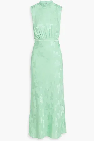 SALONI Fleur silk-jacquard maxi dress - Green