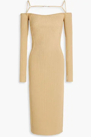 Jacquemus Sierra off-the-shoulder ribbed-knit midi dress