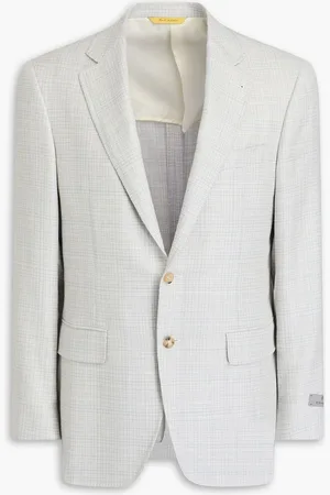 CANALI Checked wool, silk and linen-blend blazer - Gray