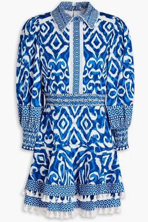 ALICE+OLIVIA Alice Olivia - Lace-trimmed printed stretch-cotton mini shirt dress
