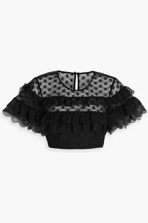 SALONI Honeycomb cropped ruffled lace top