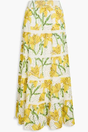ALICE+OLIVIA Alice Olivia - Aisha tiered floral-print broderie anglaise cotton maxi skirt