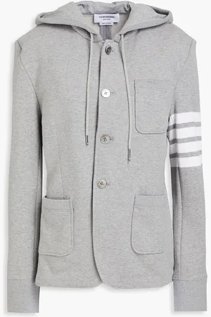 Thom Browne Striped French cotton-terry hooded blazer