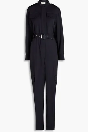 Alexander McQueen Belted grain de poudre wool jumpsuit - Blue