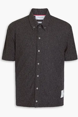 Thom Browne Striped bouclé-knit cotton-blend shirt - Gray