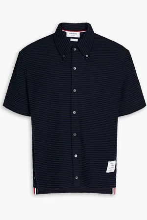 Thom Browne Striped cotton-blend jersey shirt - Blue