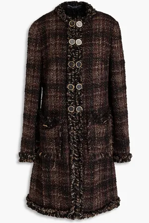 Dolce & Gabbana Embellished bouclé-tweed coat - Brown