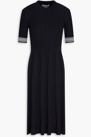 Thom Browne Pleated cable-knit cotton dress - Blue