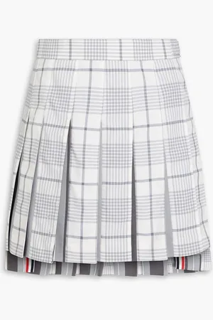 Thom Browne Poplin-paneled pleated Prince of Wales checked wool mini skirt