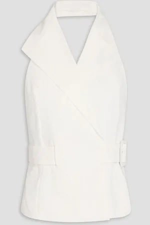 Nicholas Isabeau open-back linen halterneck wrap top - White