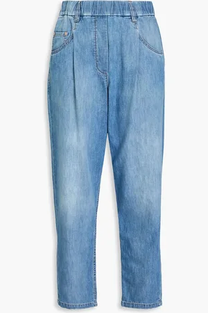 Brunello Cucinelli Cropped high-rise tapered jeans - Blue