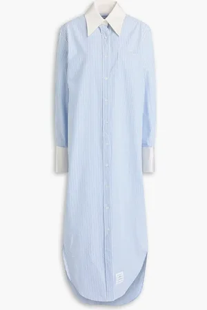Thom Browne Striped cotton-seersucker maxi shirt dress - Blue
