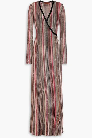 Missoni Embellished striped ribbed-knit maxi wrap dress