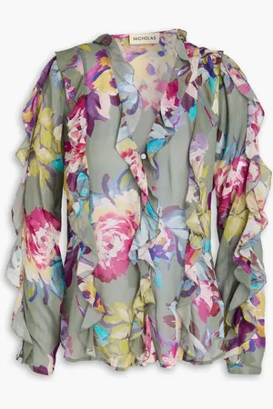 Nicholas Ruffled floral-print silk-chiffon blouse - Green
