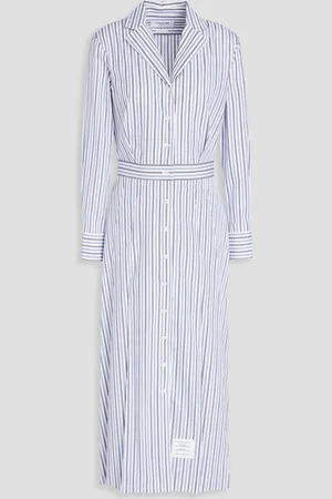 Thom Browne Pleated striped cotton-poplin midi shirt dress