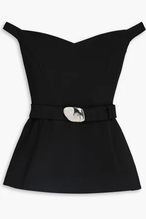 Nicholas Off-the-shoulder belted crepe top