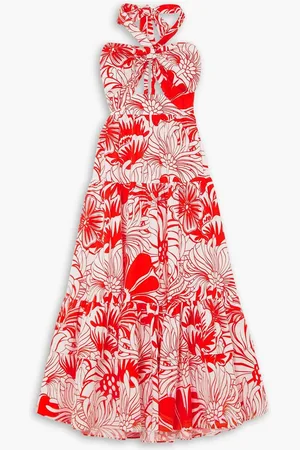 Borgo De Nor Marley tiered floral-print cotton-poplin halterneck midi dress - Red