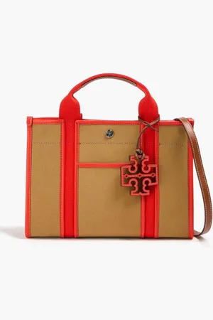 Tory Burch Tory leather-trimmed canvas tote - Brown