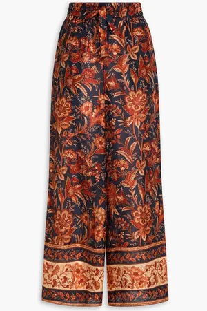 ZIMMERMANN Floral-print silk wide-leg pants - Blue