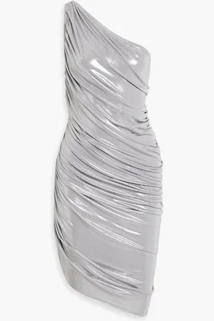 Norma Kamali Diana one-shoulder ruched lamé dress - Metallic