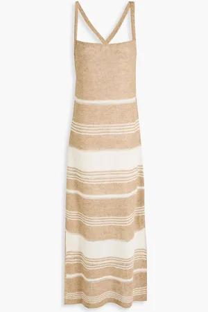 Fabiana Filippi Metallic striped linen and wool-blend maxi dress - Neutral