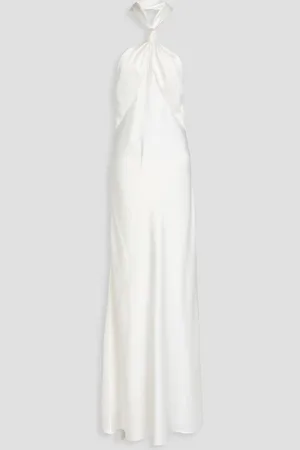 GALVAN Santorini twisted halterneck satin-crepe gown