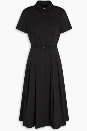 THEORY Belted cotton-blend poplin midi shirt dress