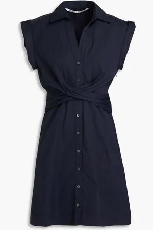 VERONICA BEARD Nagano draped cotton-blend poplin mini shirt dress - Blue