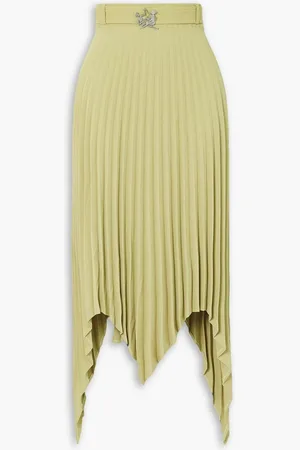 Thebe Magugu Belted asymmetric pleated jersey maxi skirt - Green