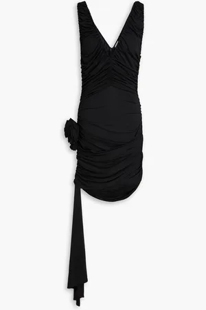 MAGDA BUTRYM Floral-appliquéd ruched jersey mini dress