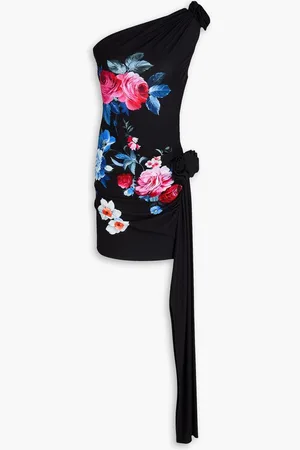 MAGDA BUTRYM One-shoulder appliquéd floral-print jersey mini dress
