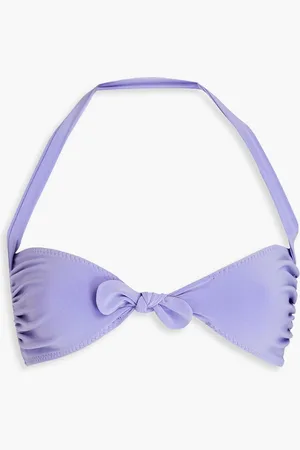 Norma Kamali Tie-front ruched halterneck bikini top - Purple