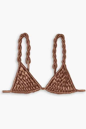Isa Boulder Weavetwist woven stretch-satin triangle bikini top - Brown