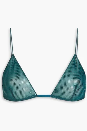 Oseree Disco metallic polka-dot stretch-mesh soft-cup triangle bra - Blue