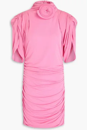 MAGDA BUTRYM Floral-appliquéd ruched jersey mini dress - Pink