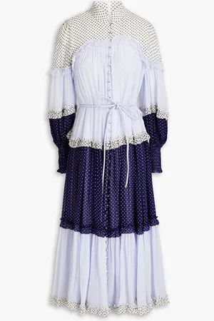 ZIMMERMANN Ruffled patchwork-effect crepon midi shirt dress - Purple