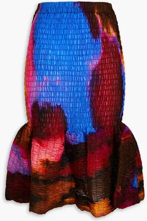 DRIES VAN NOTEN Fluted shirred printed cotton-voile skirt