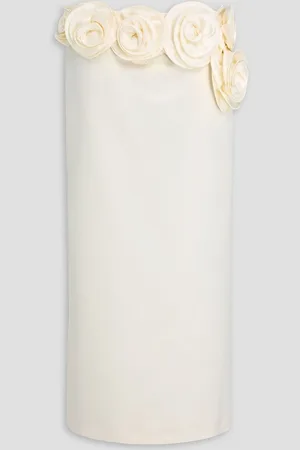 MAGDA BUTRYM Floral-appliquéd silk and wool-blend satin midi skirt - White