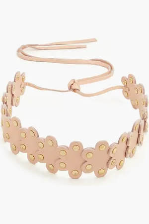 RED(V) Flower Puzzle studded laser-cut leather necklace - Pink